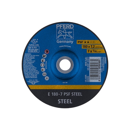 Pferd 7" x 1/4 Grinding Wheel, 7/8" A.H. - PSF STEEL - Type 27 60009